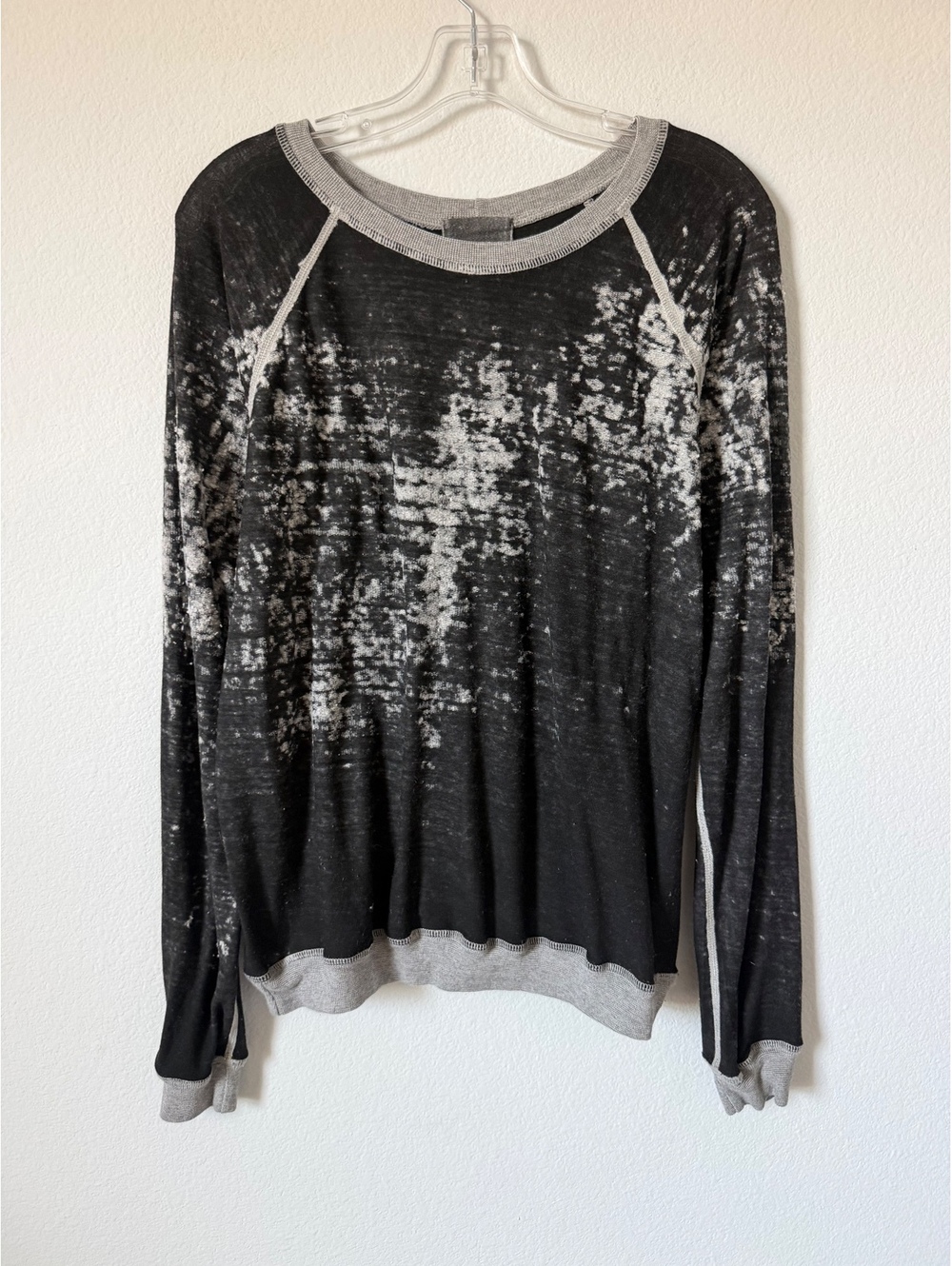 MONROW Reglan Long Sleeve Round Neck Textured Gray Tone Sheer Blouse Size M